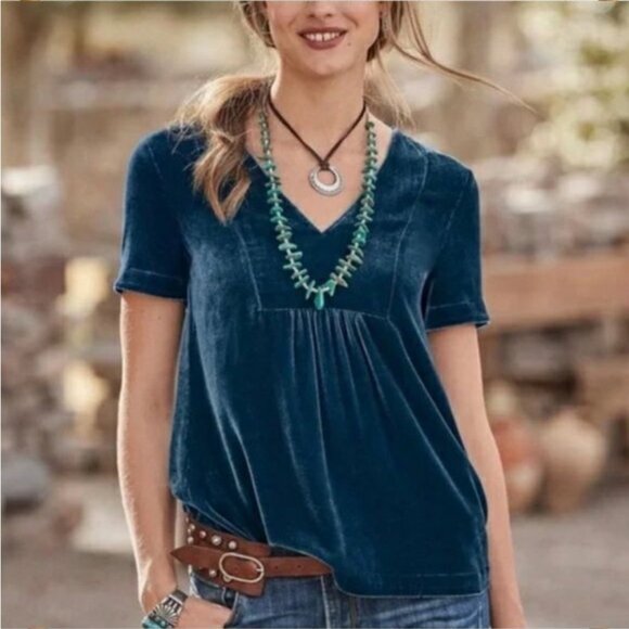 Sundance Tops - Sundance Briella V-Neck Velvet Silk Blend Babydoll Top